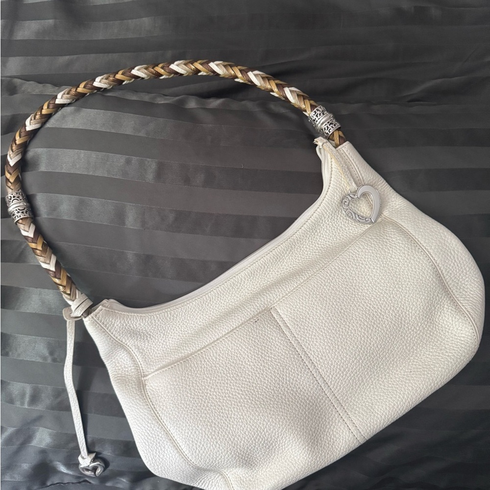 Brighton Cream Textured Shoulder Bag with Braided Handle